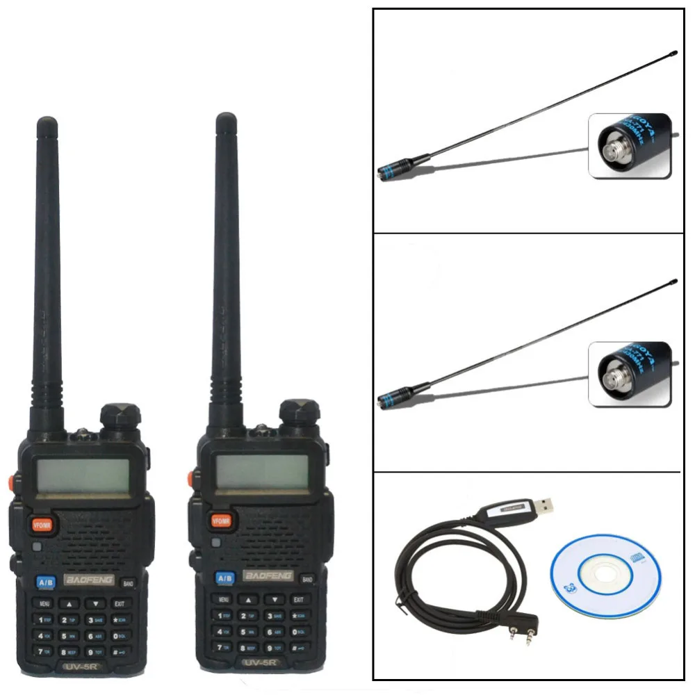 

2 PCS New BaoFeng UV-5R WalkieTalkie+2*NA 771-F Atenna+1*Programming Cable Free Shipping