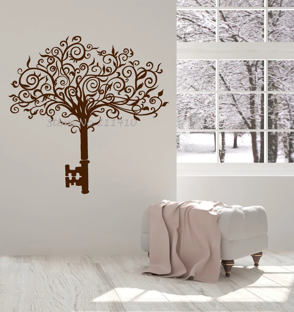 New Design Vinyl Wall Decal Abstract Tree Key Home Decor Living Room Interior Ideas Stickers Art Murals Unique Gift YY661