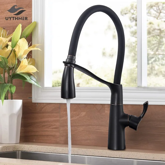 Special Offers Black Bronze Kitchen Sink Faucet Swivel Pull Down Kitchen Faucet Sink Tap Mounted Deck Bathroom Mounted Hot and Cold Water Mixer