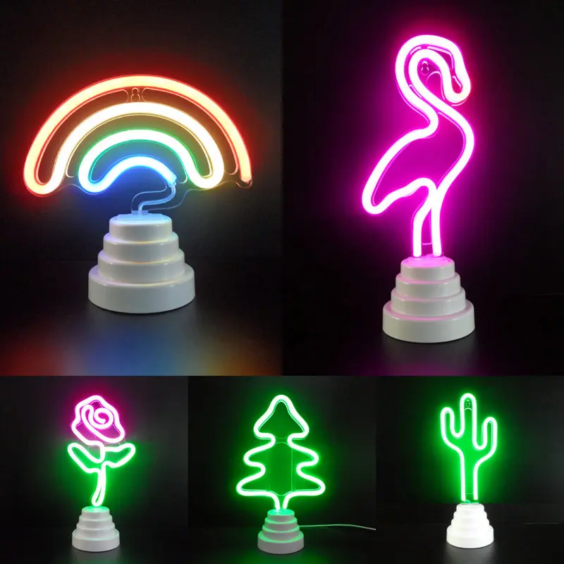 

USB Led Neon Nightlight Rainbow Flamingo Cactus Christmas Tree Rose Desk Lamp Room Festival Party Wall Hanging Decoration DC5V