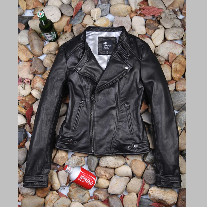 

Factory 2016 New Women's Imported 100% Real Goat Skin Style Genuine Leather Jacket Autumn Fashion Design Slim Coats Jaqueta