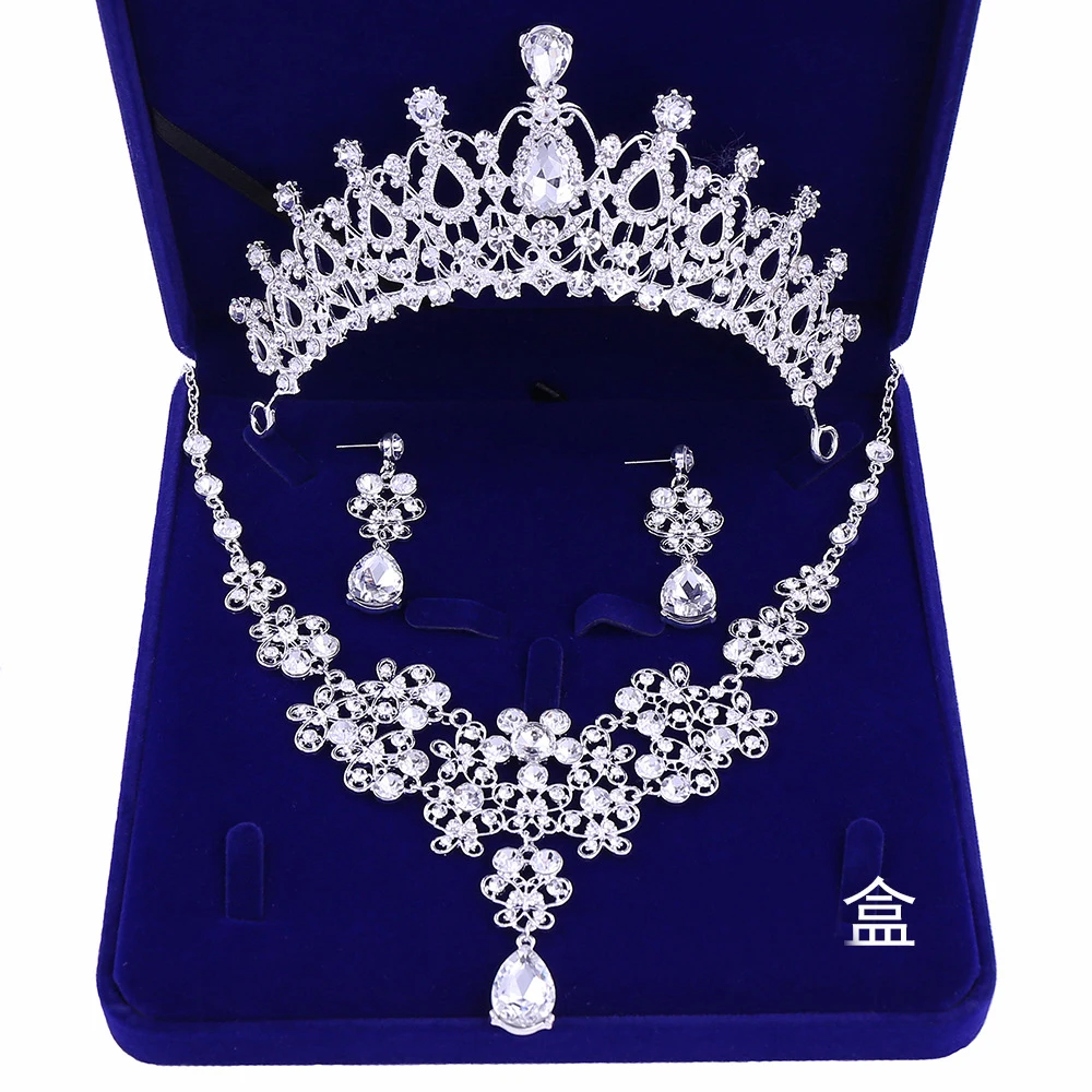 Moda de alta Qualidade de Cristal Nupcial Do Casamento Conjuntos de Jóias Mulheres Noiva Coroas Tiara Colar Brinco Jóia Do Casamento Acessórios (6)
