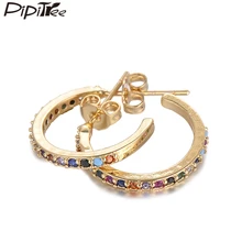 Разноцветные Круглые серьги Pipitree с кубическим цирконием ААА, Классические женские серьги-кольца в стиле хип-хоп, модные ювелирные изделия Brincos