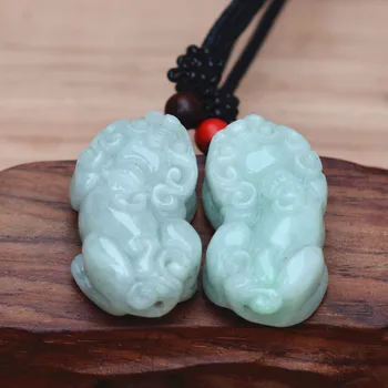 

Natural Light Green Jadeite Pendant Carved Pixiu Pendants Necklace Gift for Men Women Jades Jewelry With Rope