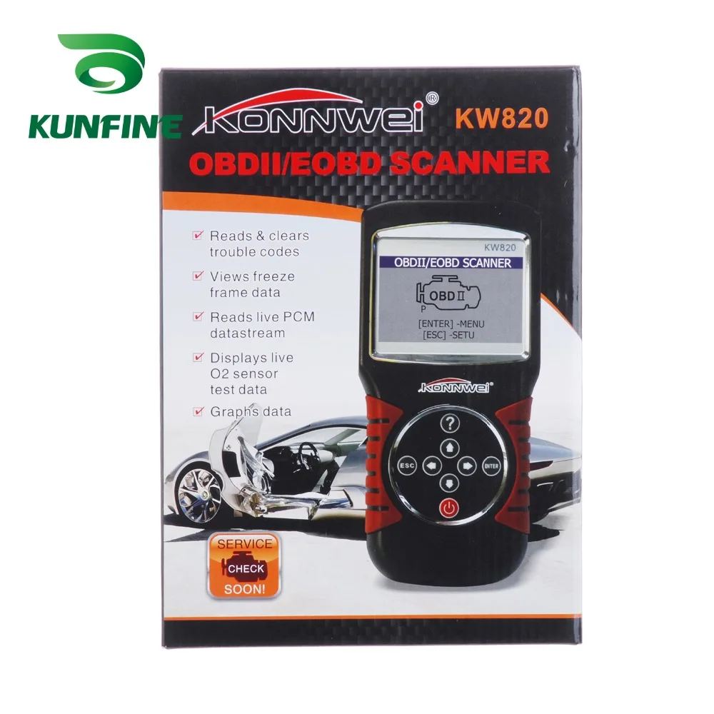 KUNFINE KW820 EOBD автомобильной сканер OBD автомобиля диагностический OBD2 автомобиля-детектор сканер OBDII инструмент диагностики OBD 2 сканер PK ELM327