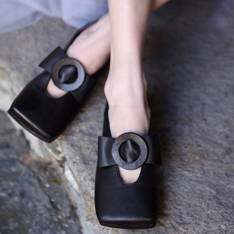 

Artmu Original Women's Shoes 2019 New Spring Square Toe Flat Sole Genuine Leather Handmade Buckle Butterfly-knot Women's Flats