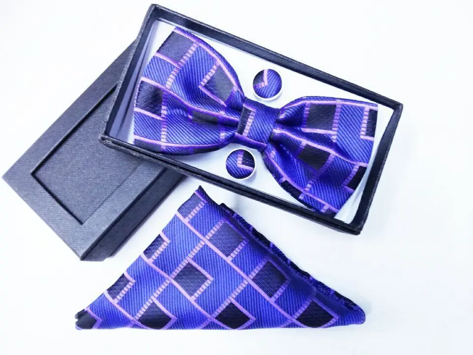 SHENNAIWEI шелк жаккард Тканые для мужчин бабочка галстук запонки плед Бабочка Карманный платок носовой платок костюм коробка - Цвет: 1