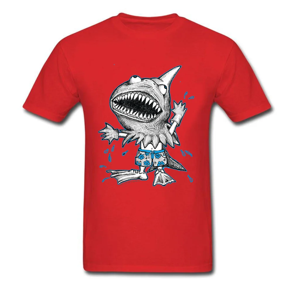 Classic Man Tops & Tees Land Shark Halloween Costume Top T-shirts Cotton Round Collar Short Sleeve T-Shirt Printed On Land Shark Halloween Costume red