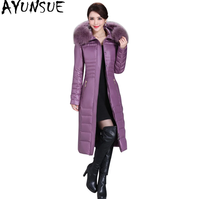 

AYUNSUE 2019 Winter Duck Down Jacket Women Long Slim Coat Female Womens Down Jackets With Real Fur Collar Plus Size 5XL WYQ800
