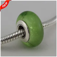 Подходит для браслетов Pandora Tinkerbll муранские стеклянные бусины с зелеными люминесцентными стерлингового серебра 925 амулеты