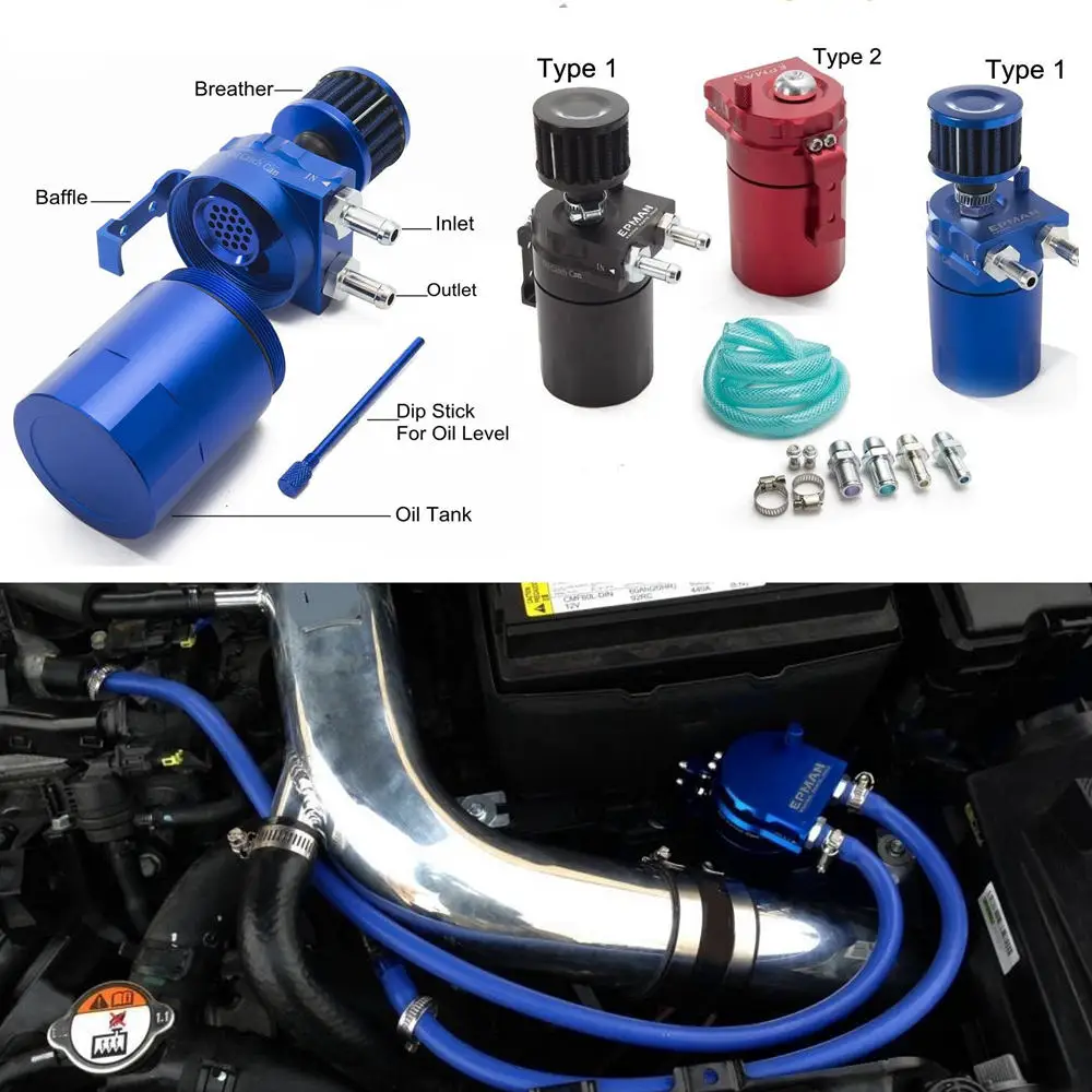 EPMAN Sport Universal Aluminum Oil Catch Can Reservoir Tank 400ml + Breather Filter TK-JYH08