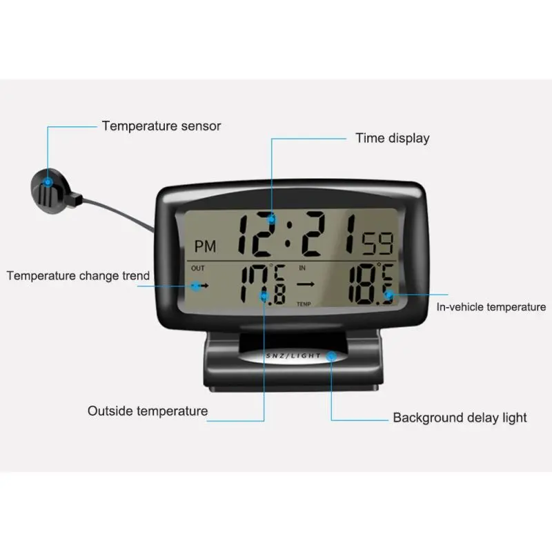  Hot Auto Accessories Electronics Internal And External Dual Temperature Car Clock Watch Car Thermom
