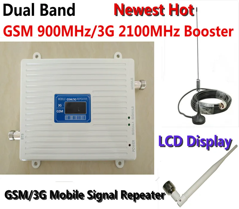 

LCD Display GSM 900Mhz W-CDMA UMTS 2100MHz Dual Band Cell Phone Signal Booster 2G 3G Signal Repeater with Antenna / Full Set