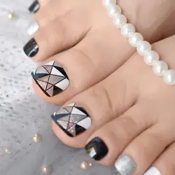 Геометрические узоры блестящие ногти на ногах блестящие сексуальные черные квадратные накладные ногти блестящие сверкающие нажмите на