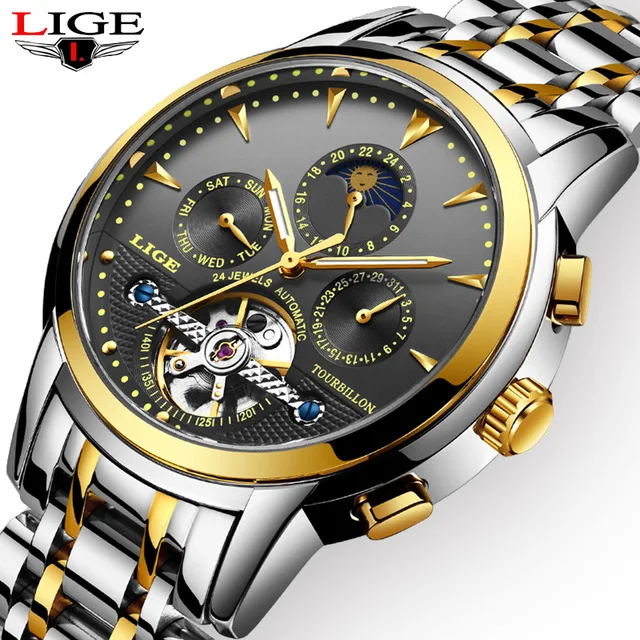 

LIGE New Mens Watches Top Brand Luxury Men's Automatic Mechanical Watch Mens Fashion Business Waterproof Watch Relogio Masculino