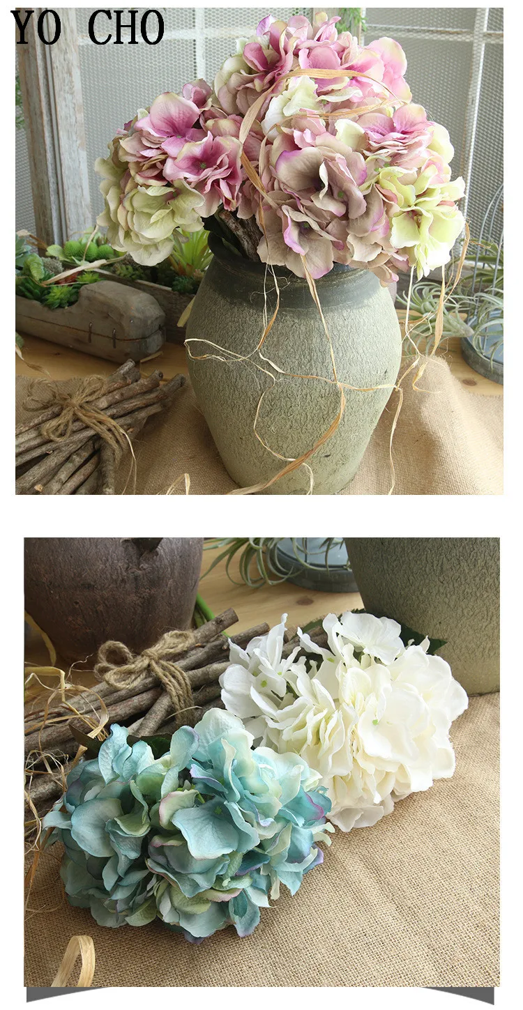 Йо Чо высокое качество искусственный цветок шелк искусственный помпон цветы букет для свадьбы дома вечерние украшения искусственные цветы гортензии