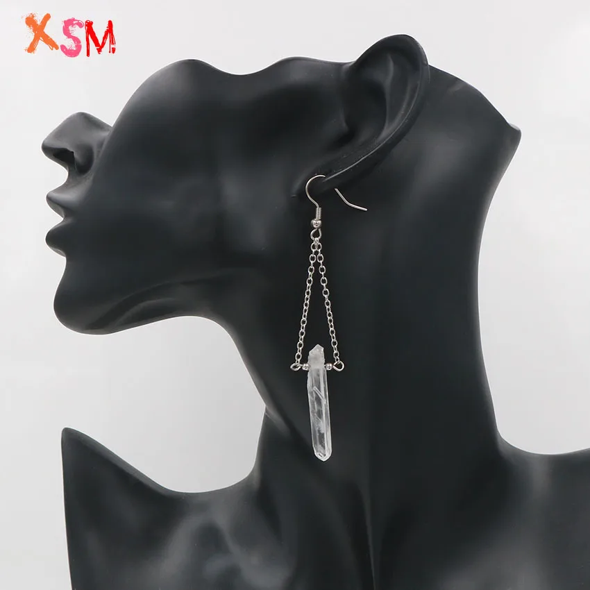 

xinshangmie 1 Pair Gorgeous Hand Made Earrings Natural White Rock Crystal Irregular Shaped Column Drop Earrings Fashion Jewelry