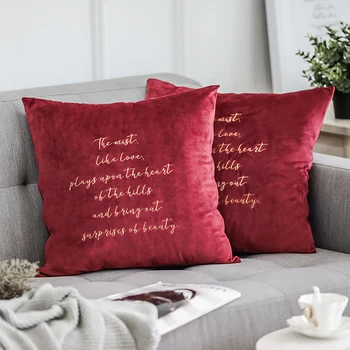 

1 PC Decorative Embroidery Velvet Throw Pillow Cover Love Poems Pillow Case Soft Couple Cushion Cover for Living Room Sofa