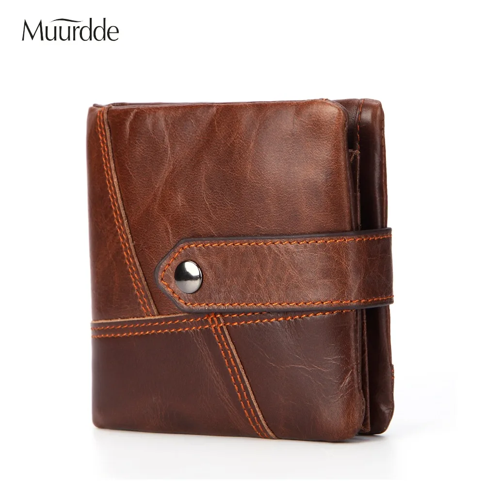 

Muurdde 100% Genuine Leather Men Wallets Man Famous Small Short portomonee with Coin Zipper Mini Male Purses Card Holder Walet