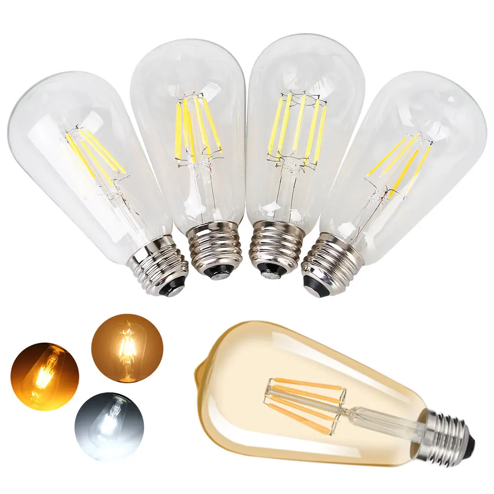 

Decorative Filament Light Bulbs Dimmable E26 ST64 4W 6W 8W 10W AC 110V Pendant Vintage Lamp 2700K 6000K For Home Lighting