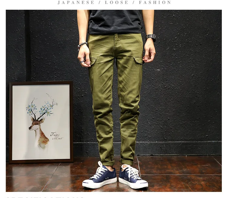 Классические мужские Эластичные Обтягивающие джинсы хорошего качества из хлопка армейского зеленого цвета, длинные джинсы, новые модные мужские облегающие однотонные повседневные джинсы