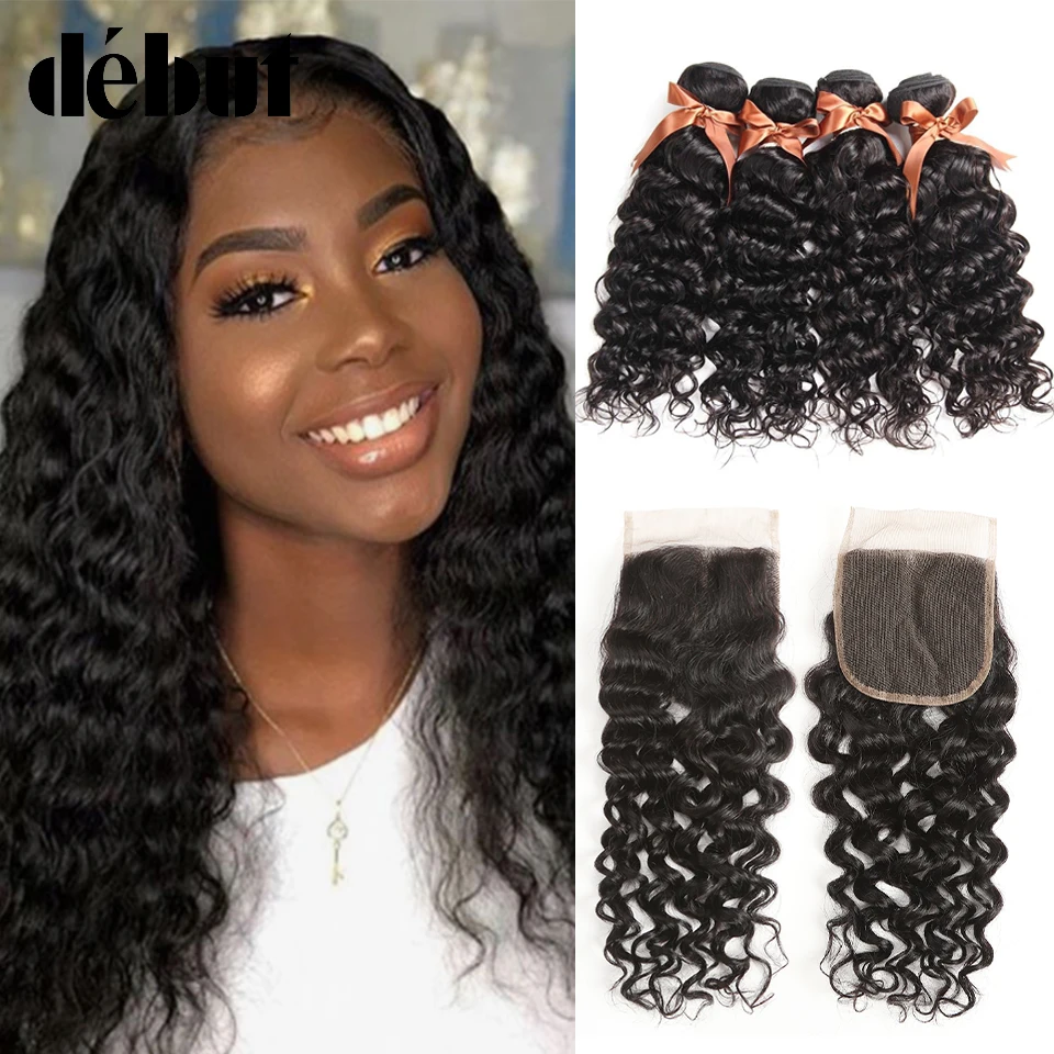 

Brazilian Hair Weave Human Hair Bundles With Closure Water Weave 3/4 Bundles With Closure Wet And Wavy Remy Bundles With Closure