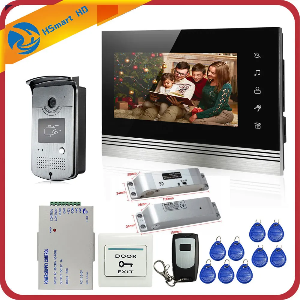 

7inch Color Touch Screen LCD Screen Video Door Phone Doorbell Intercom System+Electric Bolt Lock+Inductive Card Cam+Door Exit