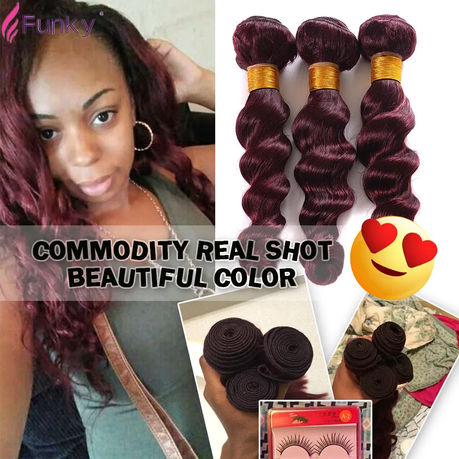 Burgundy Loose Wave Human Hair 99J Red Wine Human Hair Extensions 7A
