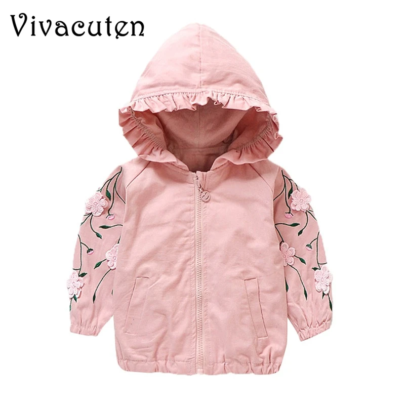 New Spring Toddler Baby Girls Jackets Cute Kids Floral Flowers Hooded
