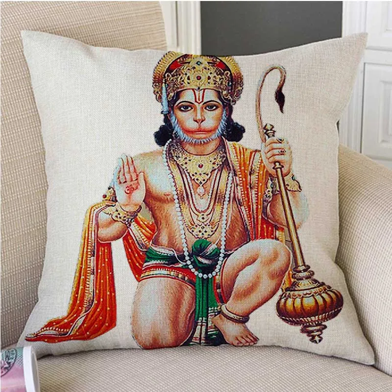 Декоративная подушка для дома в индийском стиле Hanuman Ganesha чехол из хлопка и льна