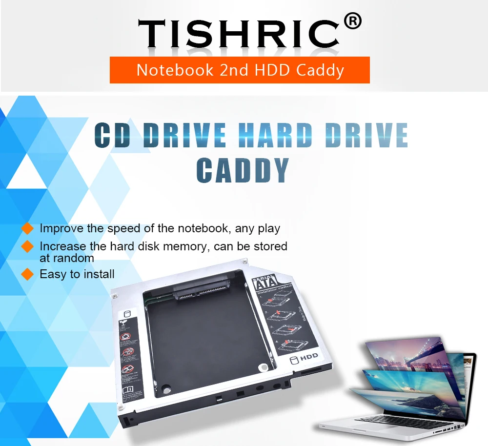 TISHRIC алюминиевый 2-ой HDD Caddy 12,7 мм IDE to SATA 3,0 адаптер для 2," SSD HDD DVD чехол Корпус для ноутбука CD-ROM Optibay