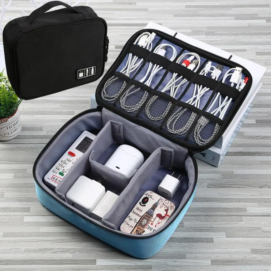 

Waterproof nylon Cable Storage Portable Travel Organizer Bag Multifunction Earphone Digital USB Cable Sorting Insert Bags