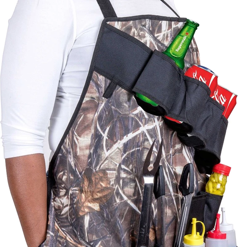 Professional Outdoor Barbecue Apron Picnic Waterproof BBQ Beer Condiment Holder Multi-pockets Utensil Set Oil-proof Pinafore