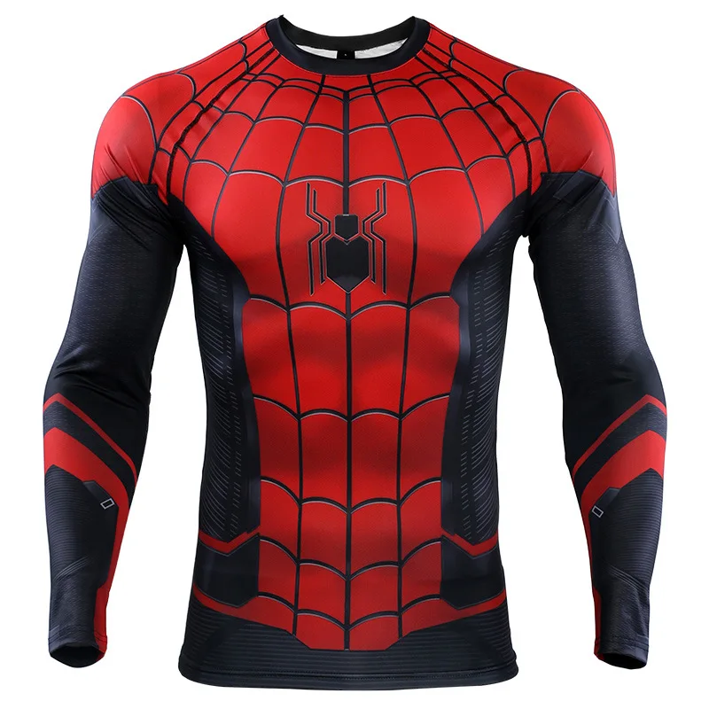 Компрессионная рубашка Человек-паук Рашгард спортивная рубашка для спортзала Мужская сухая футболка для бега Мужская Косплей Человек-паук футболка для бодибилдинга
