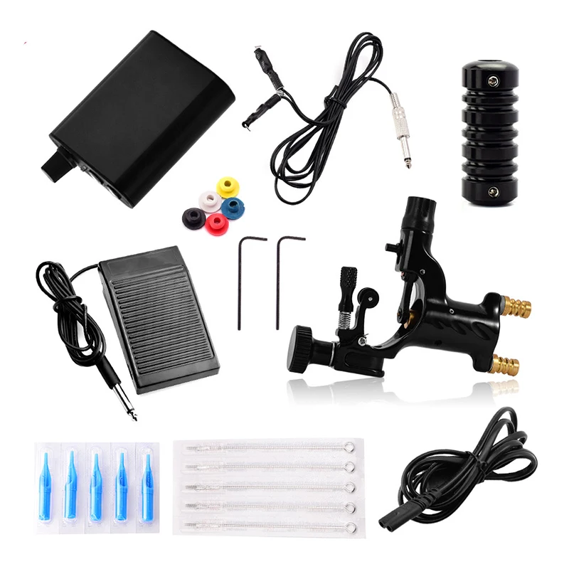 Complete tattoo kit Set 2 Coils Guns 5 Colors Black Pigment Sets Power Tattoo professional Beginner Grips Kits Permanent Makeup | Красота и