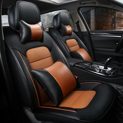 AUSFTORER изготовленный на заказ Чехол для сидений из воловьей кожи для Land Rover Дискавери Спорт чехлы для сидений автомобилей Кожа поддерживает 5 и 7 сидений подушки - Название цвета: Black X Brown 7 Seat