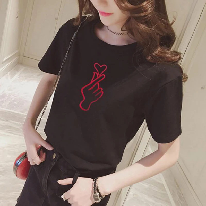 Summer Couples Lovers T-Shirt For Women Casual White Tops Tshirt Women T Shirt Love Heart Embroidery Print T-Shirt Female Summer Couples Lovers T-Shirt For Women Casual White Tops Tshirt Women T Shirt Love Heart Embroidery Print T-Shirt Female