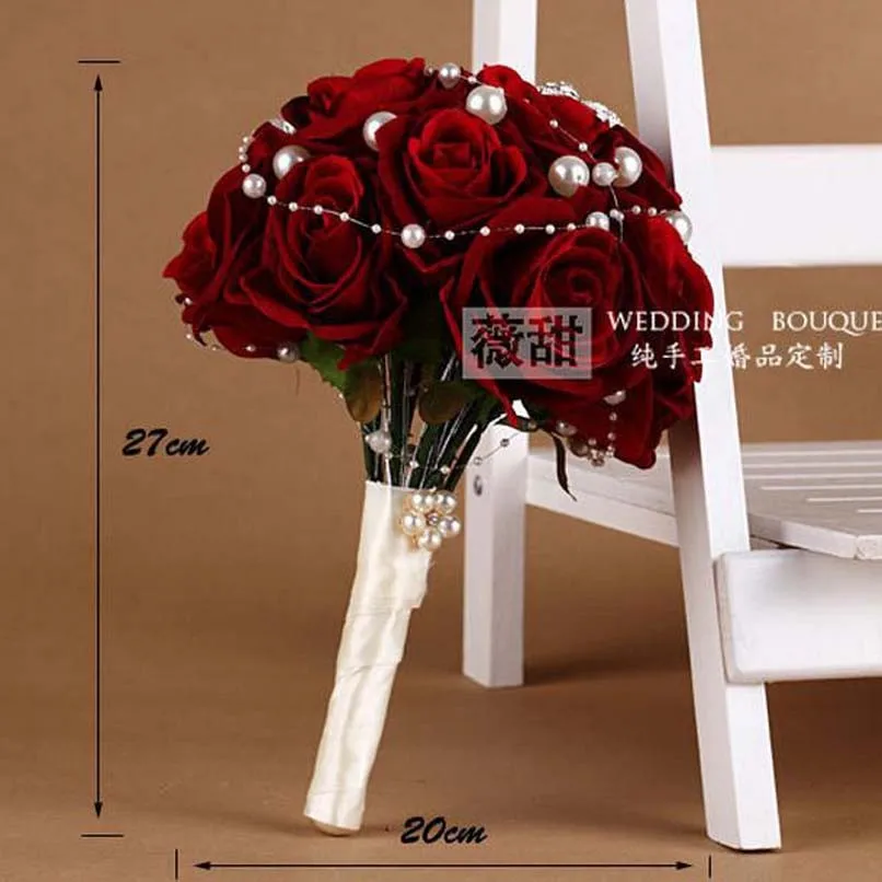 Flowers Bridal Bouquets Faybox Red Rose Custom Hand Made Artificial Wedding Bouquet Rhinestone Pearl Bridal Bouquet Wedding Bridal Bouquet Wedding Bouquet Weddingpearl Bridal Bouquet Aliexpress