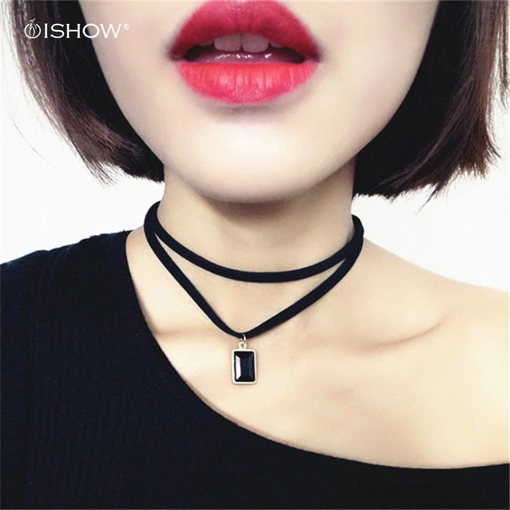 Women Choker Jewelry Multilayer Velvet Leather Copper Bar Long Pendant Necklace Women Choker Jewelry Multilayer Velvet Leather Copper Bar Long Pendant Necklace