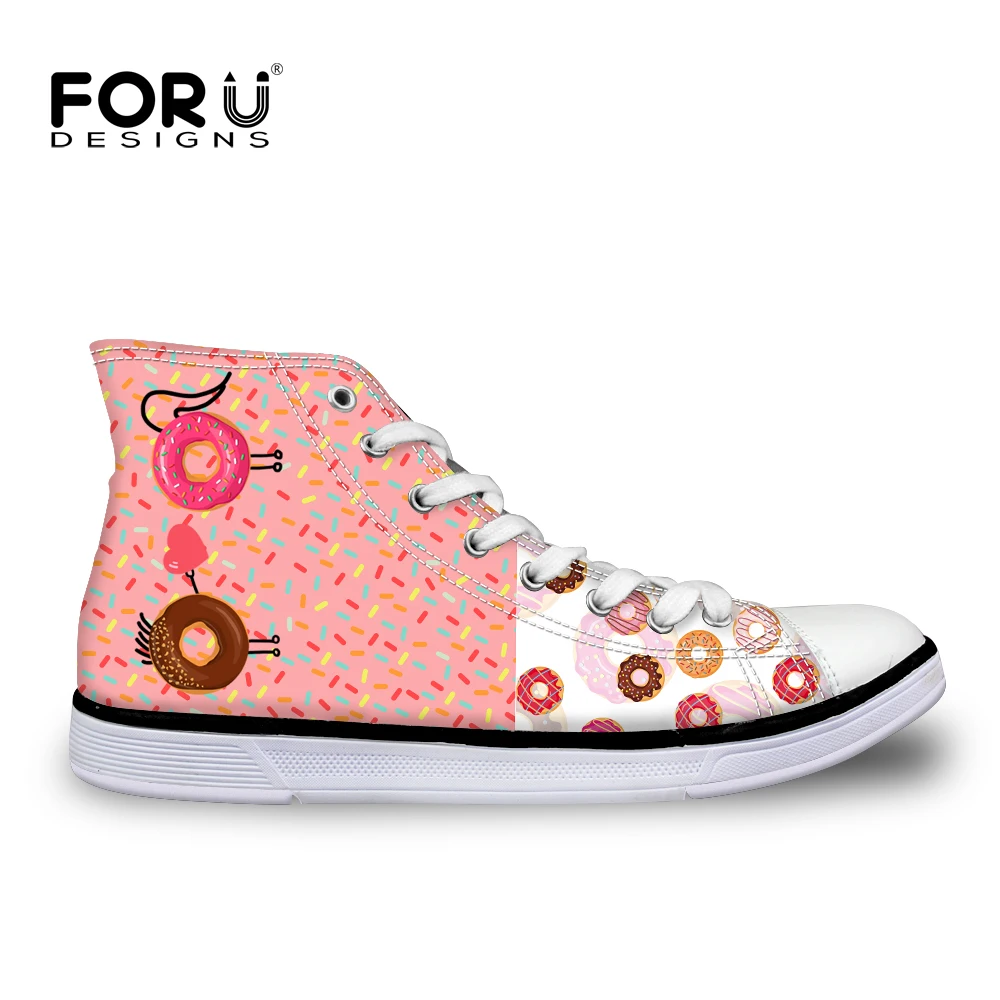 

FORUDESIGNS Sweet Donuts Printed Women High Top Casual Shoes 2017 Autumn Fashion Pink Vulcanize Shoes for Ladies Canvas Women