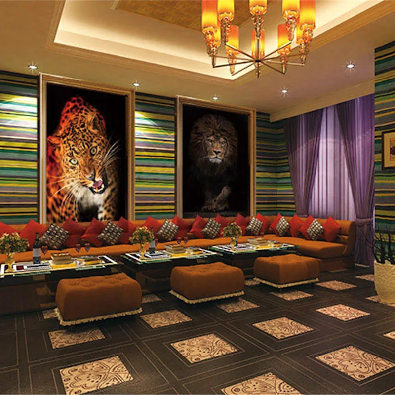 

Custom 3D Print Fabric Textile Wallcoverings For Walls Cloth Murals Matt Silk Bar Wallpaper Lion leopard Entrance Hallway Good