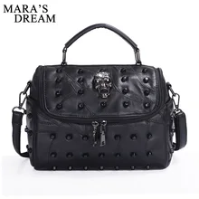 Mara del Sueño 2017 de Las Mujeres de Cuero Genuino Bolsas de Mensajero de piel de Oveja Remaches Esqueleto Mujeres Famosa Marca Bolso Bandolera Mujer