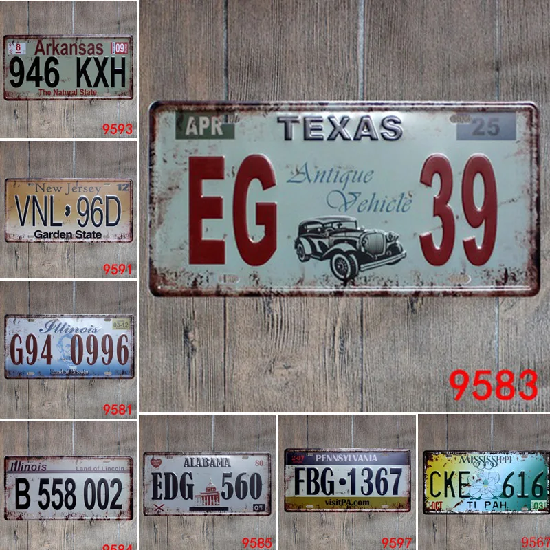 

Car Number License Plate Metal Tin Signs Pub Bar Garage Home Wall Decor Vintage Metal Sign Garage Painting Sticker Poster