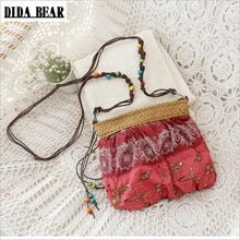 DIDA BEAR 2017 New Boho Bohemia Exotic Floral Straw Weave Strap Cloth Handbag Beach Messenger font