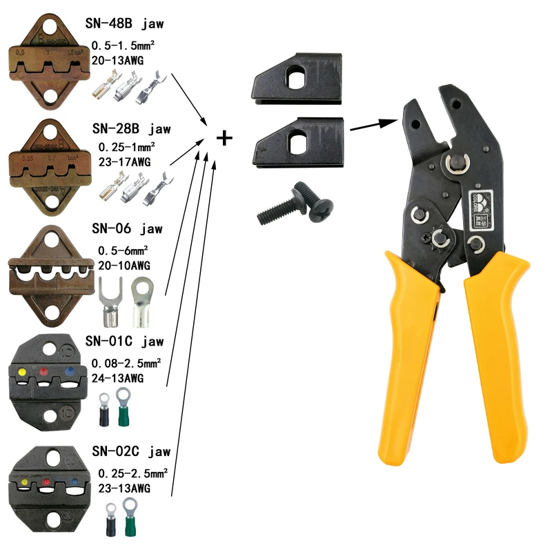 Цвета обжимные плоскогубцы челюсти(Челюсть ширина 6 мм/плоскогубцы 190 мм) для изолированных неизолированные tubular терминалы SN-02WF SN-06WF SN-16WF