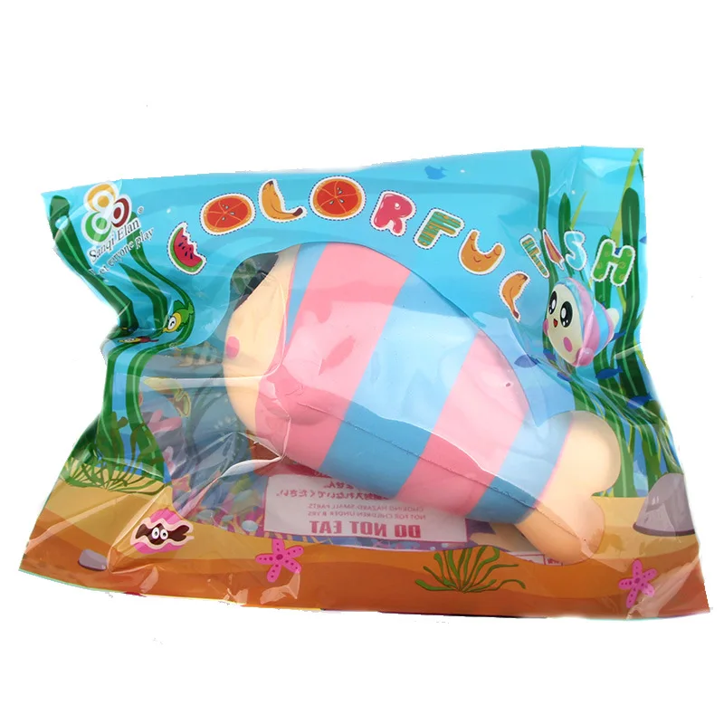 kawaii Squishy Jumbo 15cm Rainbow Fish Squishy Slow Rising Squeeze Charms Stress Relief Toys Phone Strap Squish Kid Juguetes
