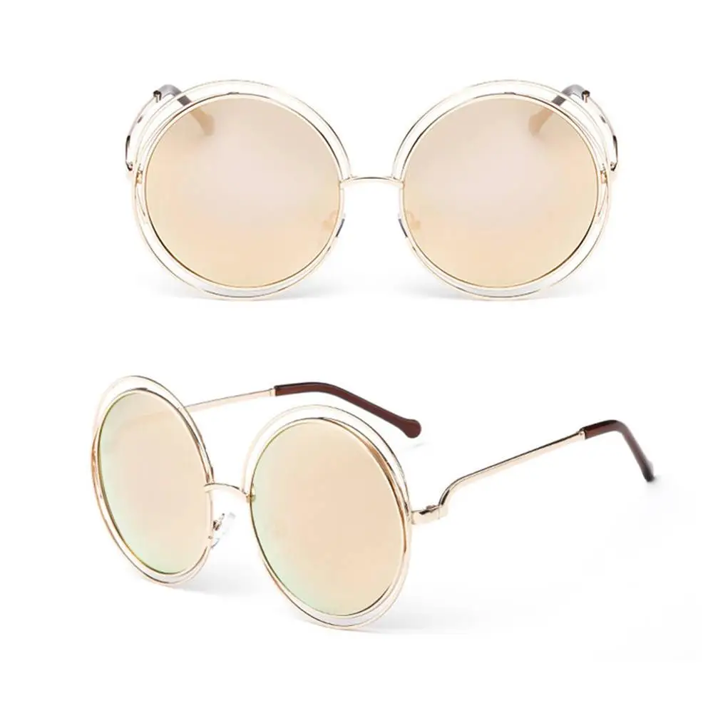 Винтажные круглые зеркальные синие солнцезащитные очки больших размеров с d линзами, женские стильные ретро солнцезащитные очки UV400 для женщин - Цвет линз: 07