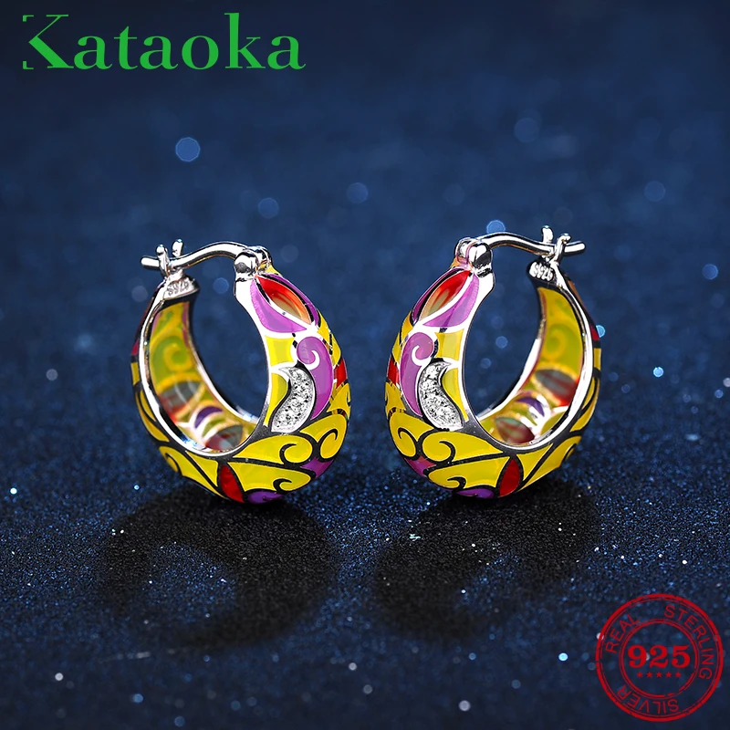 

Real 925 Sterling Silver Round Yellow and Pink Enamel Earrings 2018 Fashion CZ Jewelry clip on Earrings For Party Handmade