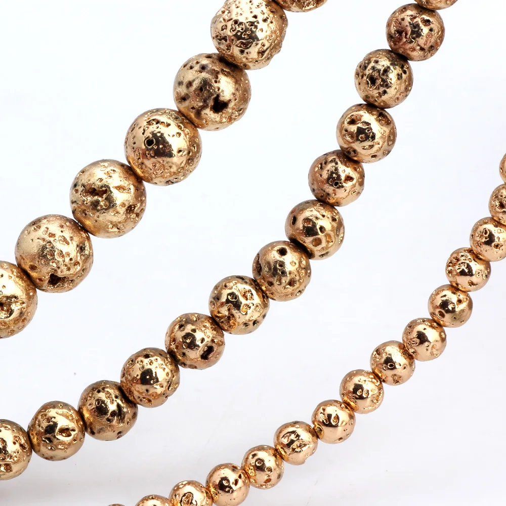 

Olingart Natural Volcanic Rock Stone Plating copper Round Beads 4MM 80pcs/6MM 60pcs/8MM 35pcs DIY Necklace Jewelry Making