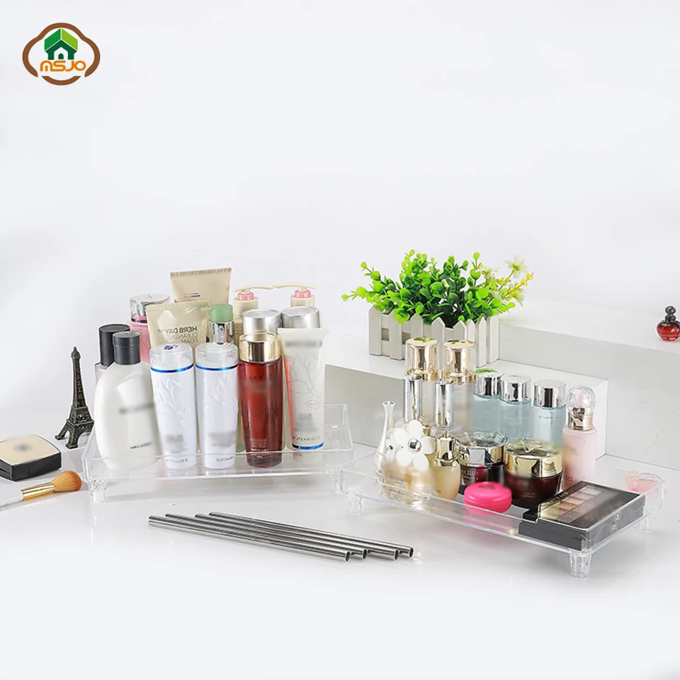 Msjo رف تخزين للحمام الاكريليك ماكياج المنظم 3 طبقة المطبخ سطح المكتب منظم أدوات التجميل شاشة عرض صناديق حامل حامل أرفف